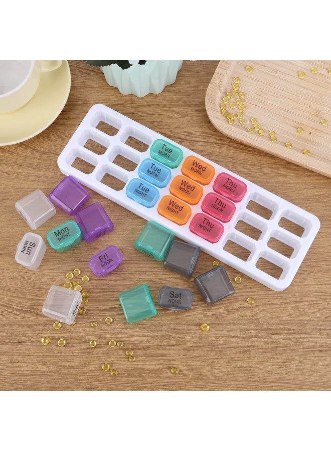 منظم حبوب أسبوعي مع أقسام يومية قابلة للإزالة مقسمة إلى ثلاثة أقسام زمنية، تصميم محمول للاستخدام اليومي والسفر والتخزين السهل - Image 1